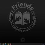 Thumbnail: A screenshot of the desktop as it is configured for use in the Computer Lab computers. The Friends of the library logo is prominently displayed in the center.