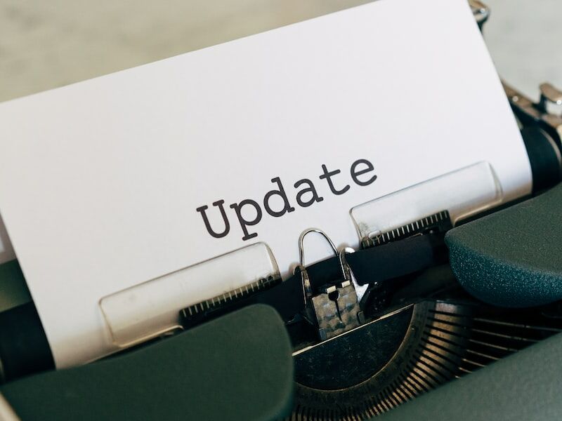 An old typewriter with the word, “Update” written on it.