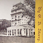 An old photo of the Congress Spring pavillion. The photographer’s name, C. S. Sterry, is printed on its side.