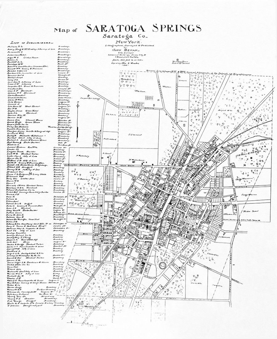 A city map that exhibits land owners at a much older time in history.