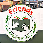 Thumbnail: Large advertisement banner for the Friends of the Library organization exclaiming the benefits of membership.